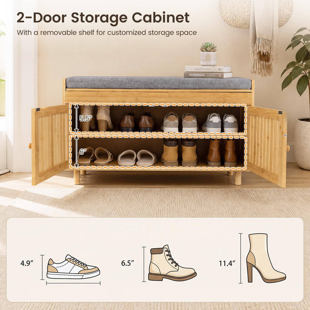 GIANTEX 36" Bamboo Shoe Storage Bench with Lift Top &amp; Cushion