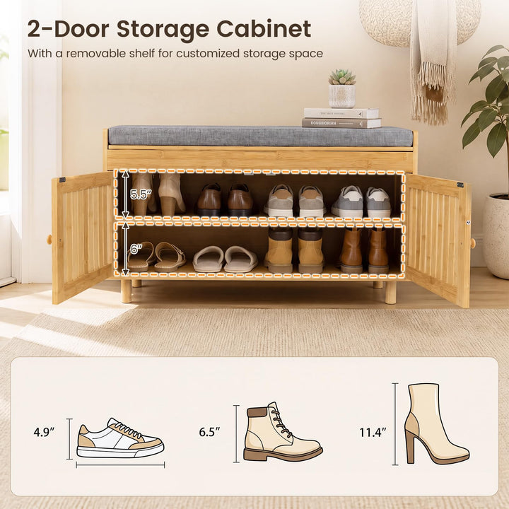 GIANTEX 36" Bamboo Shoe Storage Bench with Lift Top &amp; Cushion