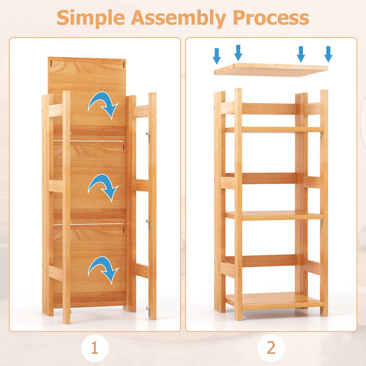 Giantex 4-Tier Bookshelf, 34.5" Floor Storage Shelf w/Rubber Wood Frame, Anti-Toppling Kits, 14" x 13" x 34.5"