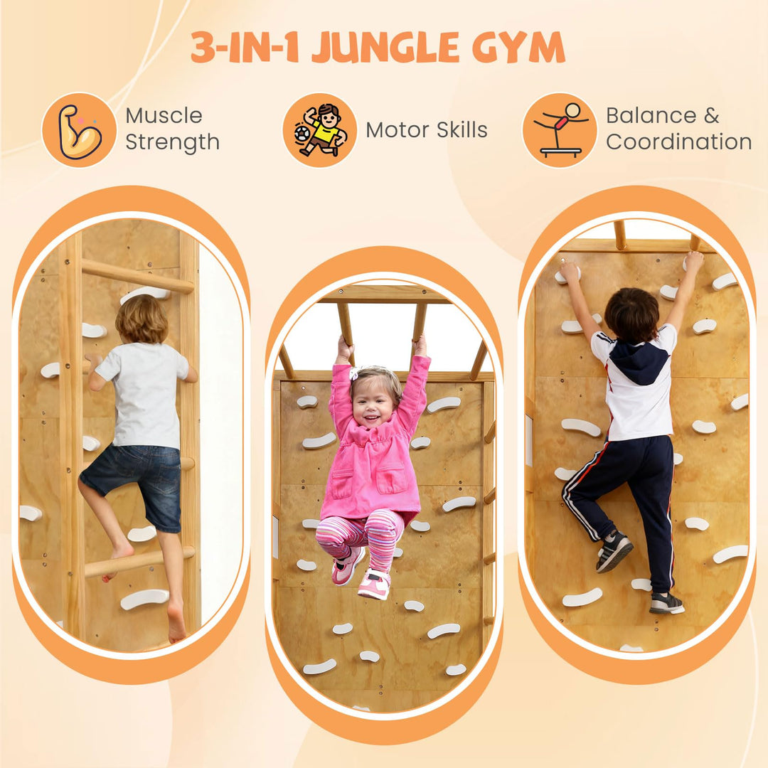 Giantex Twin Bunk Bed with Jungle Gym Wooden Loft Bed with Climbing Ladder