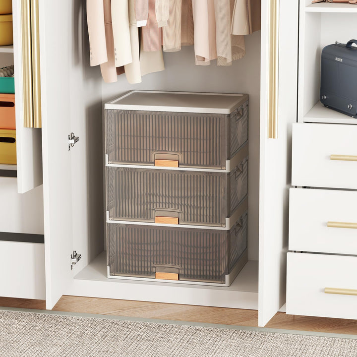 Giantex 3 Tier Stackable Storage Bins with Lids 13.5 Gal Foldable Shoe Storage Box