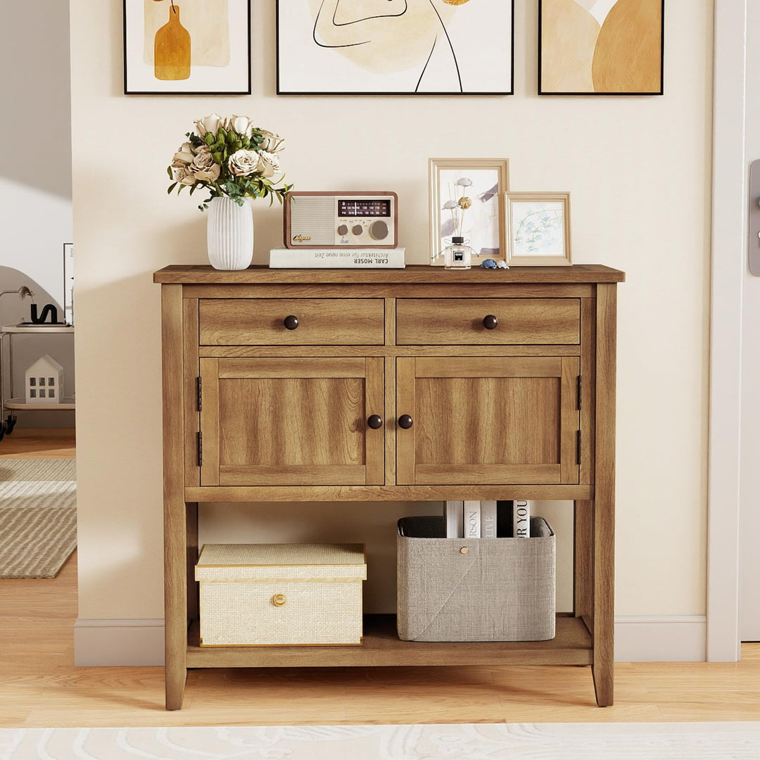 Giantex Mid-Century Console Table Wood Coffee Bar Buffet Sideboard with 2 Drawers