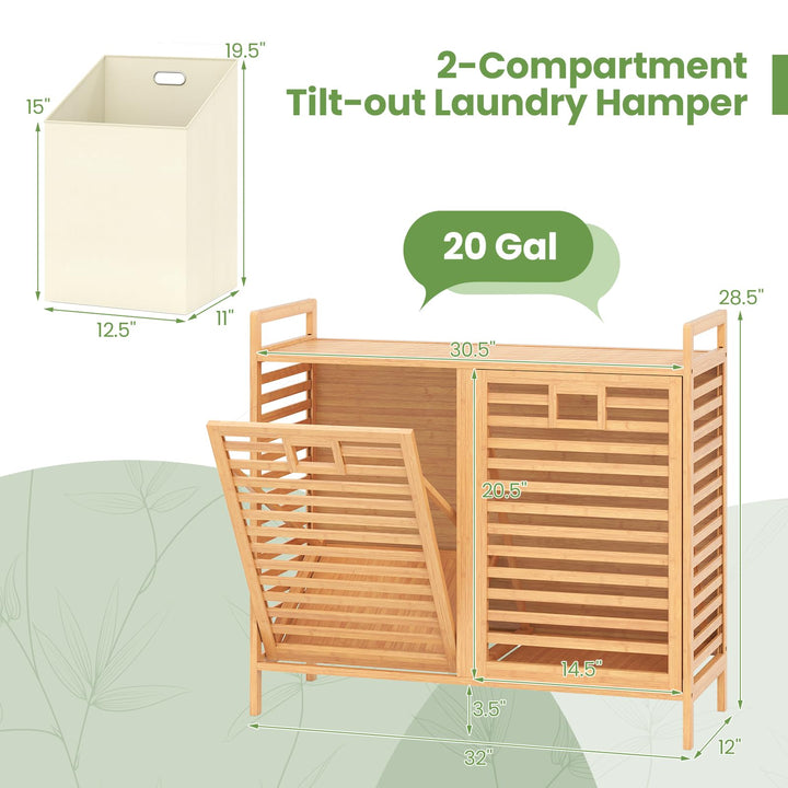 Giantex 20 Gal Bamboo Tilt Out Laundry Hamper with 2 Removable & Foldable Fabric Bins