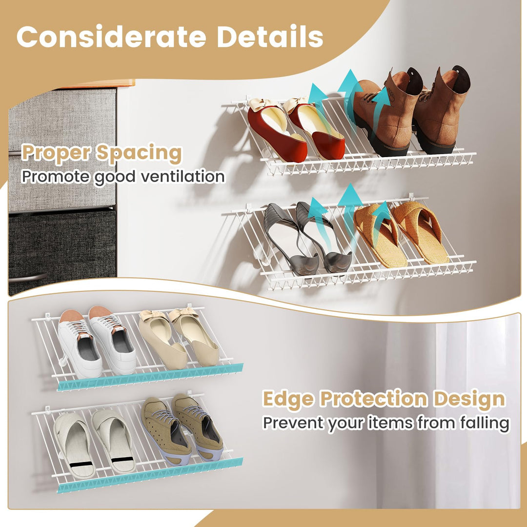 Giantex Wall Mounted 24" Shoe Rack Set of 2 Metal Wire Storage Shelf