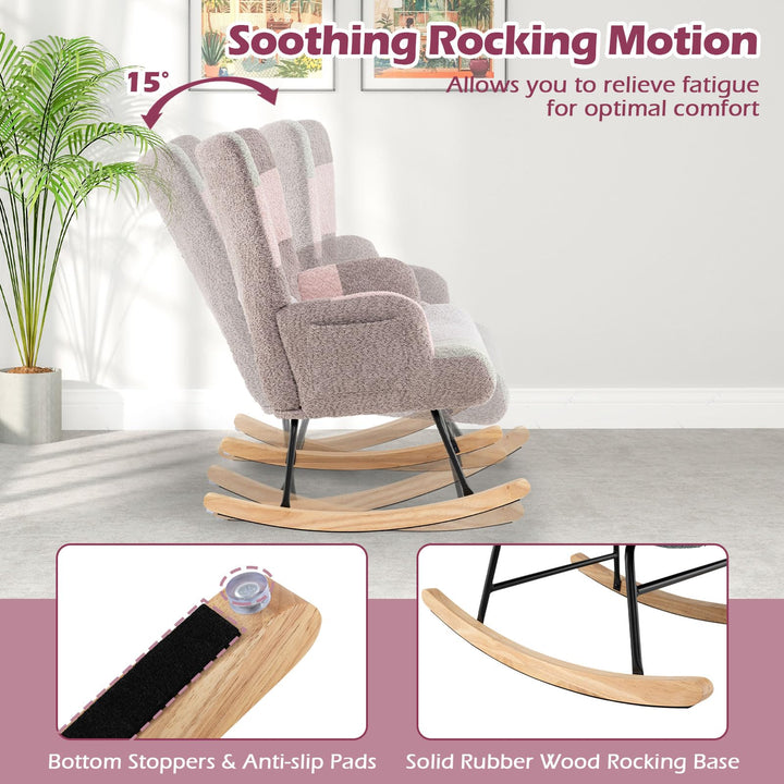 Giantex Rocking Chair Nursery Teddy Upholstered Glider Rocker w/Ergonomic High Backrest