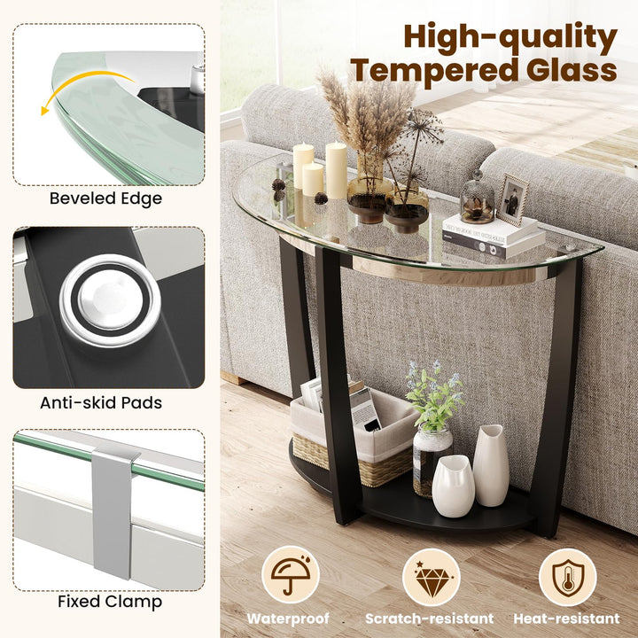 Giantex 2-Tier Glass Console Table Half Moon Modern Entryway Table