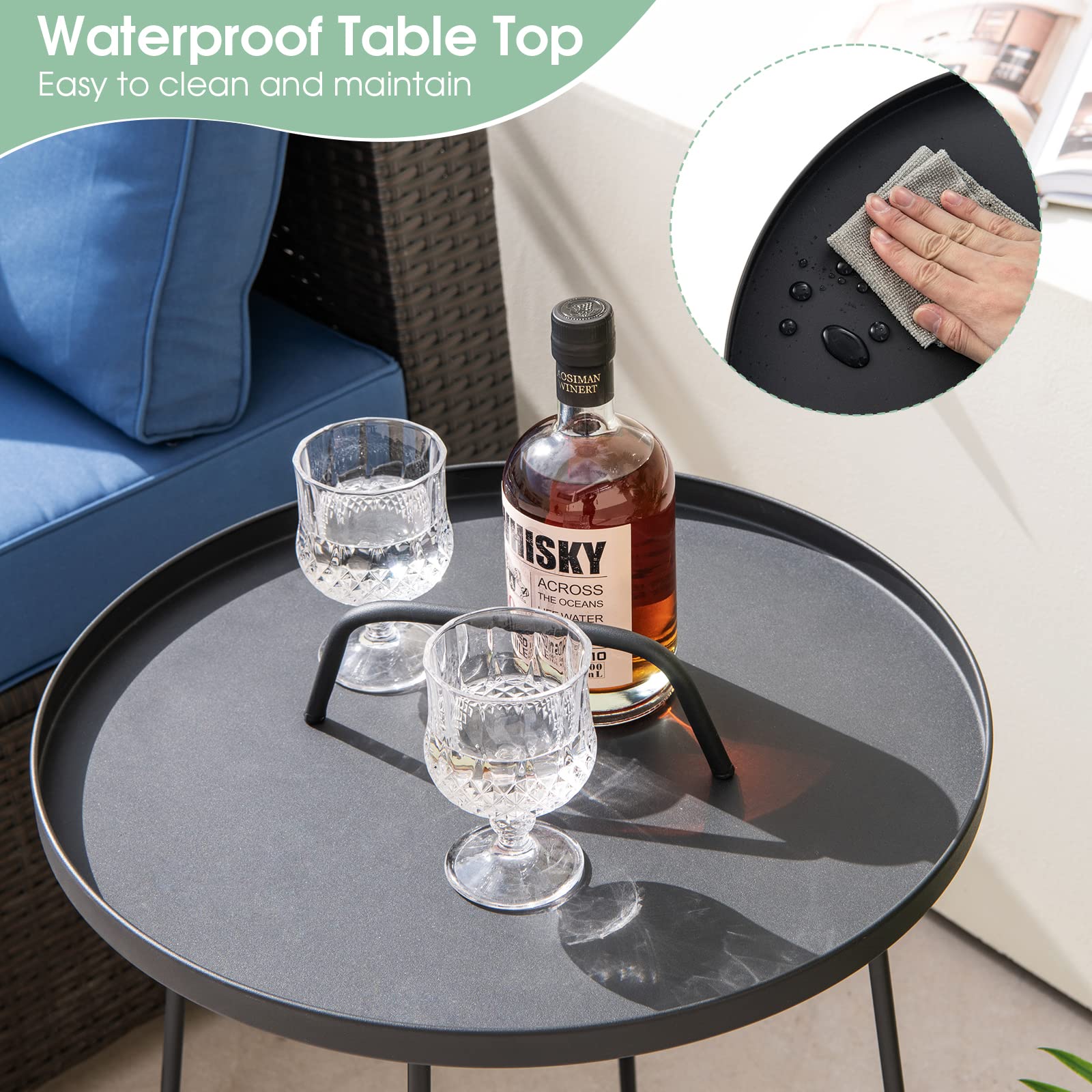 Giantex Outdoor Side Table with Handle - Metal Patio End Table