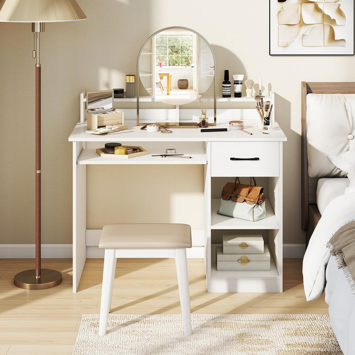 Giantex White Desk with Drawers Modern Home Office Desk