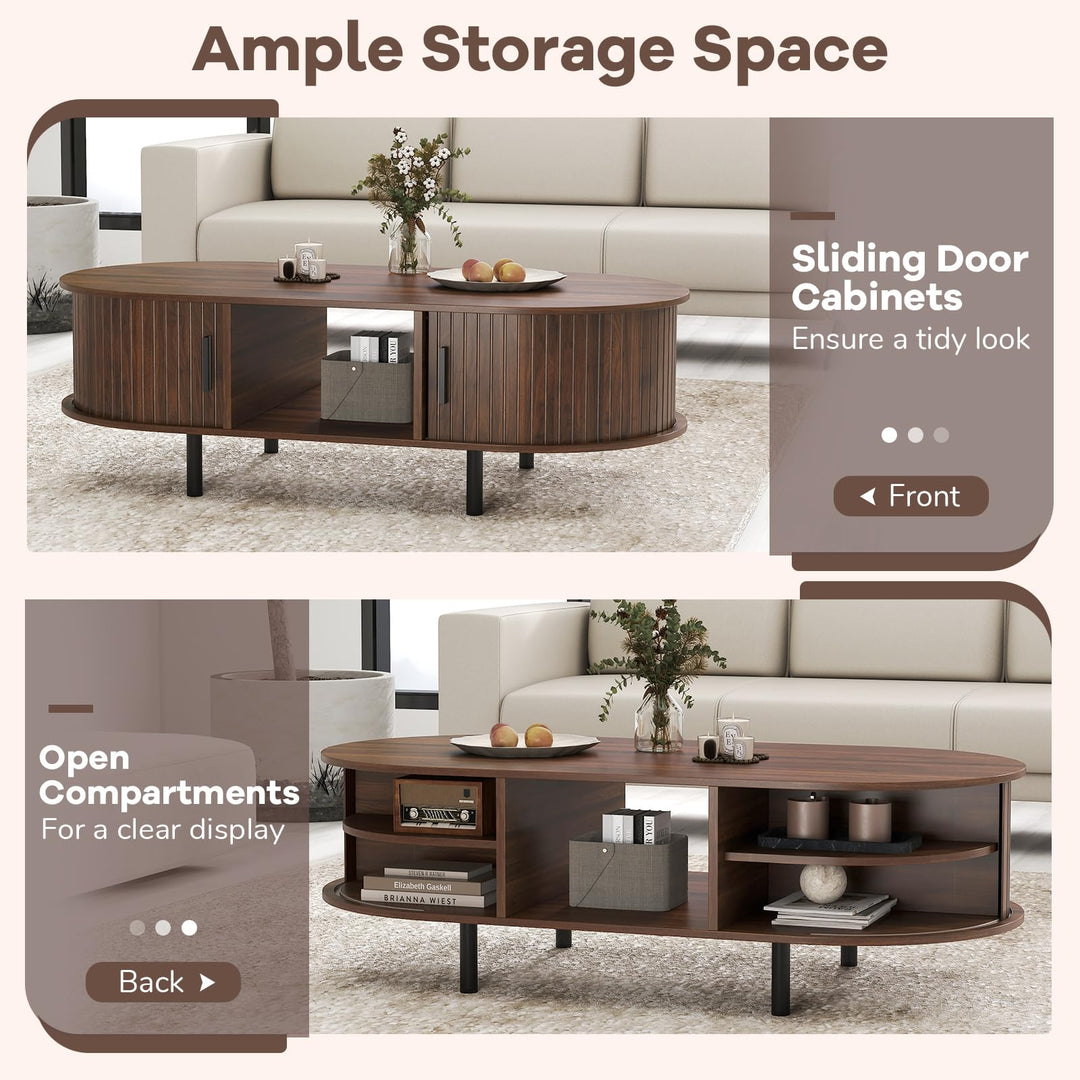 Giantex 48 Inch Mid Century Modern Living Room Table with Sliding Tambour Doors