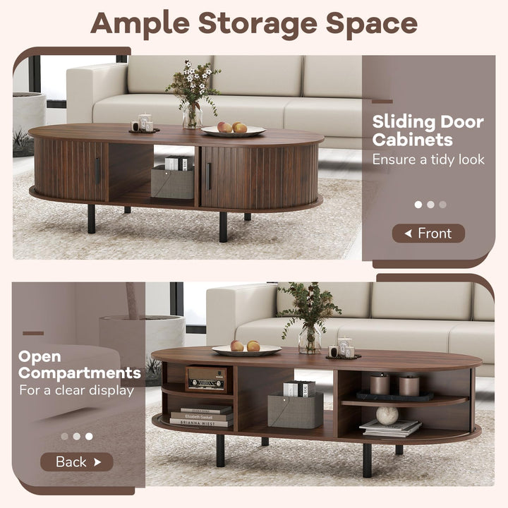 Giantex 48 Inch Mid Century Modern Living Room Table with Sliding Tambour Doors