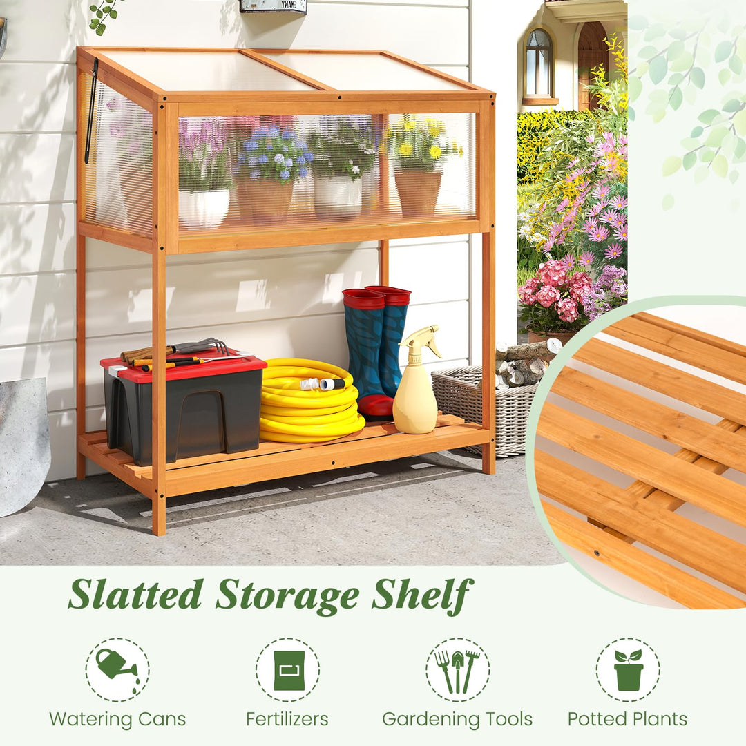 Giantex Wood Cold Frame Greenhouse with Transparent Openable Roof & Slatted Shelf