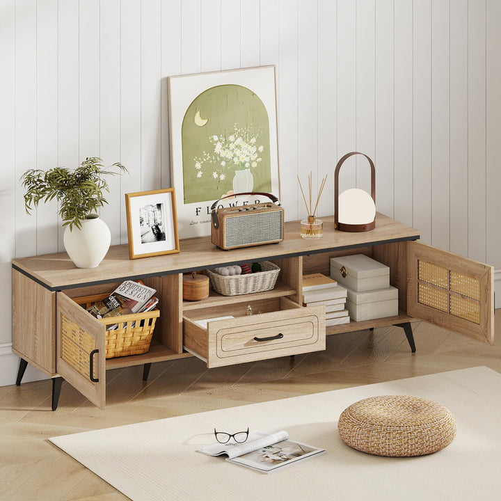 Giantex TV Stand for 60/65 Inch TV | Boho Entertainment Center with Storage Cabinets