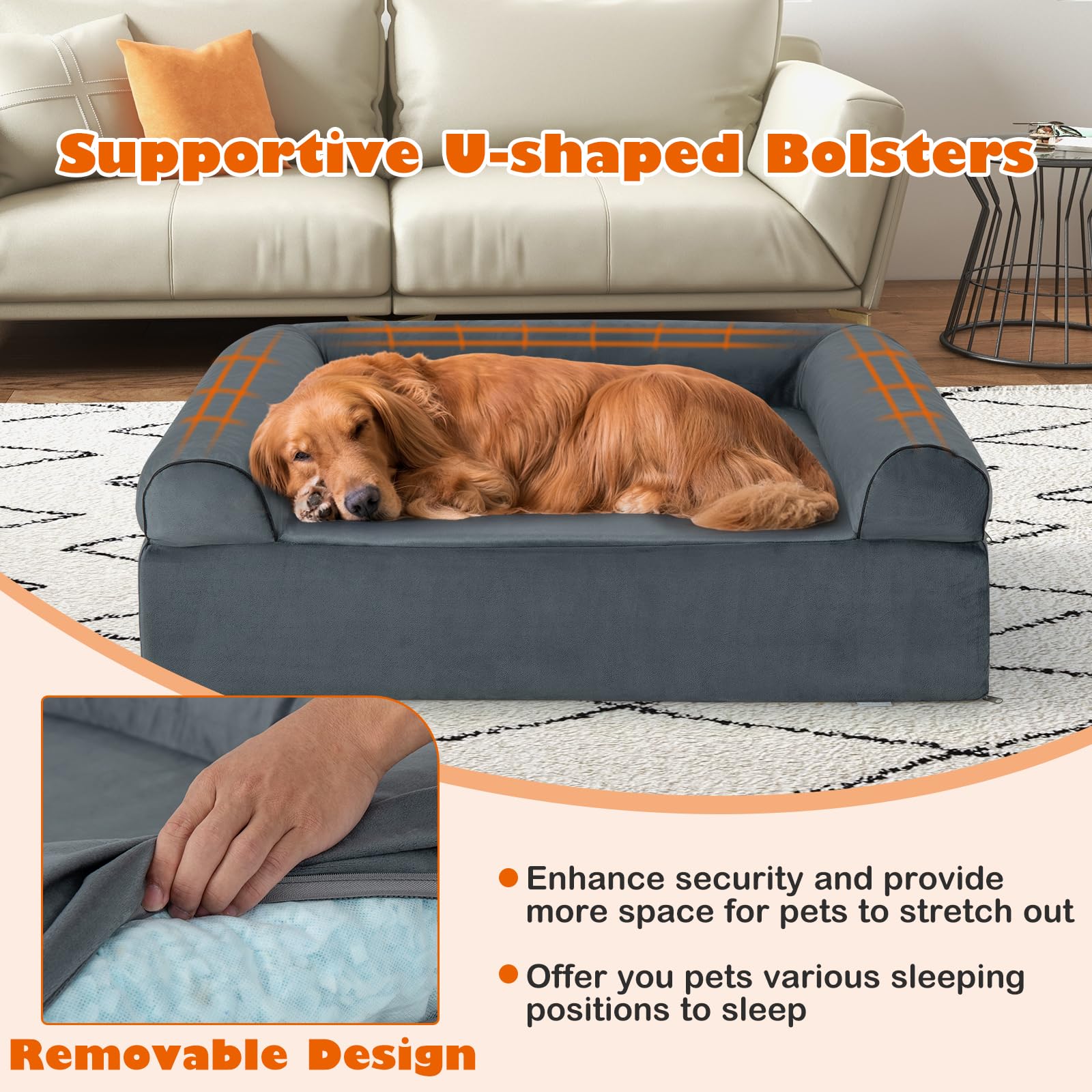 Giantex Cooling Gel Dog Bed for Large Dogs, 40" L Memory Foam Dog Sofa Bed with Washable Cover