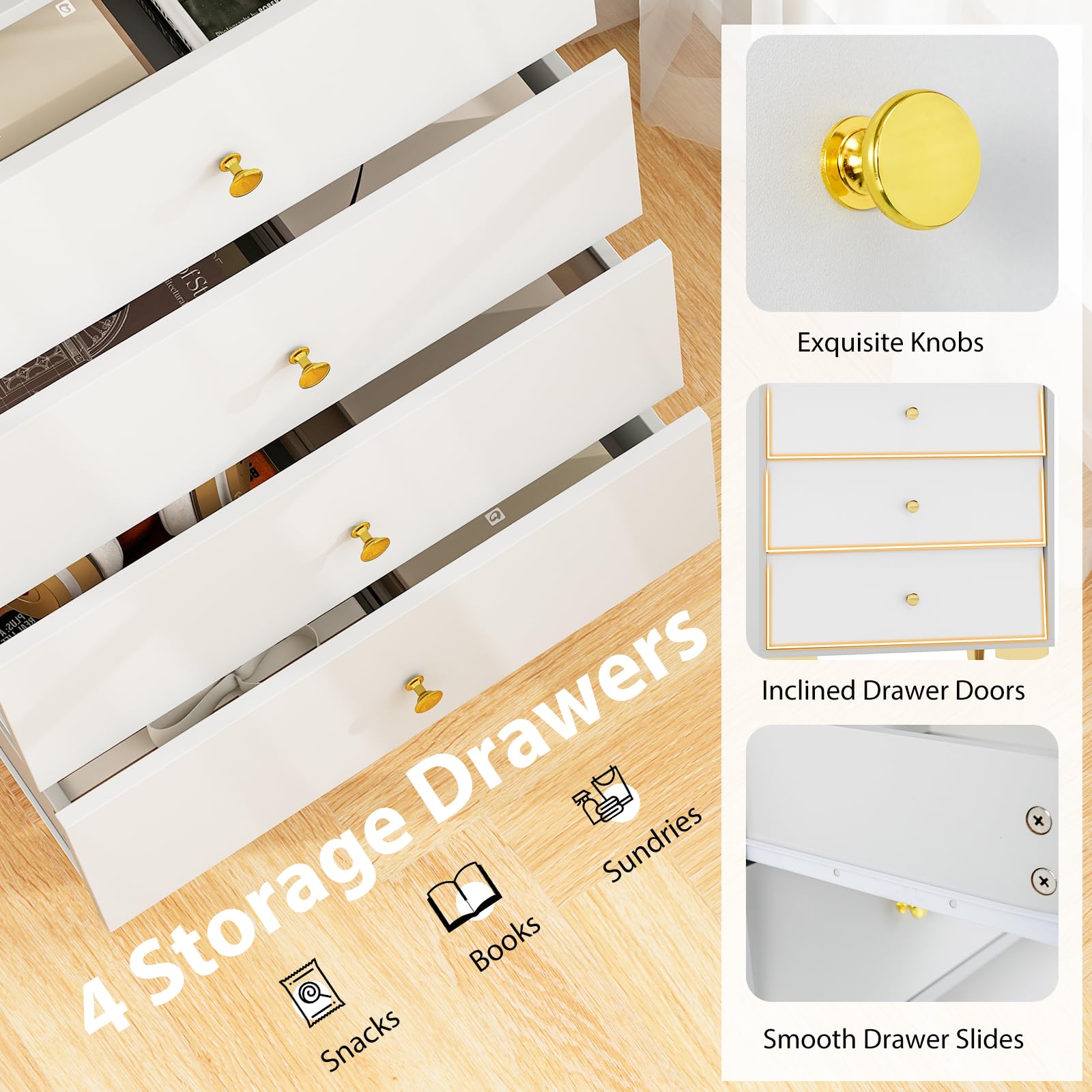 Giantex 4-Drawer Dresser with Flip Up Fluted Glass Door