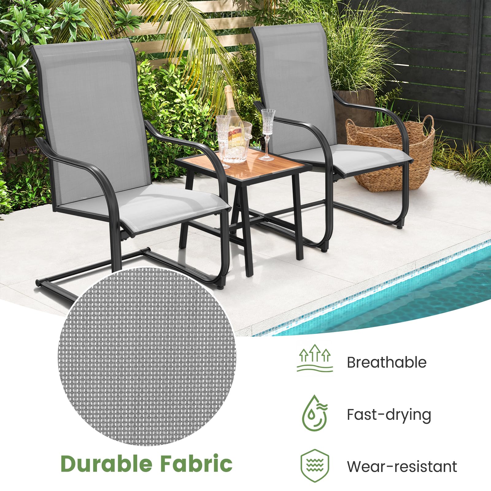 Giantex Patio Chairs, High Back Outdoor Chairs w/Sled Base, All Weather Fabric