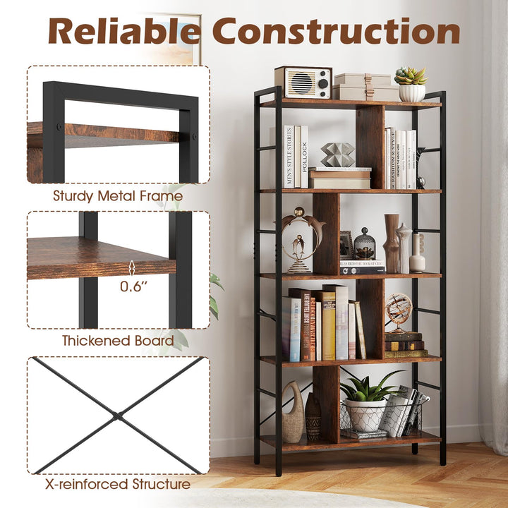 Giantex 5-Tier Tall Bookshelf 61" Industrial Bookcase w/Metal Frame
