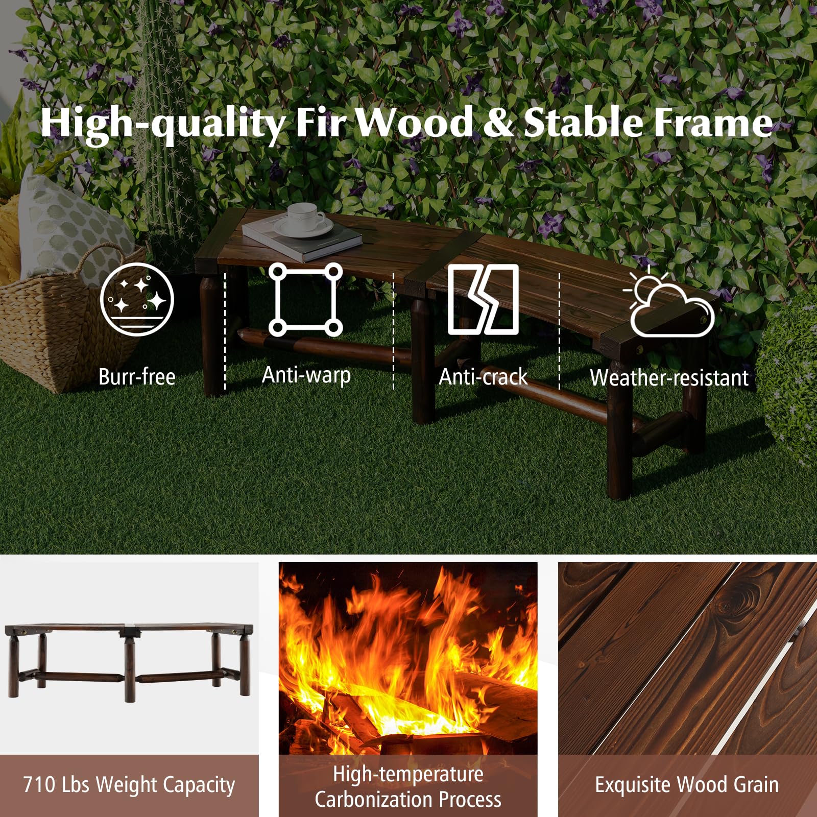 Giantex Wooden Outdoor Bench for 2-Person - Fire Pit Chair Bench
