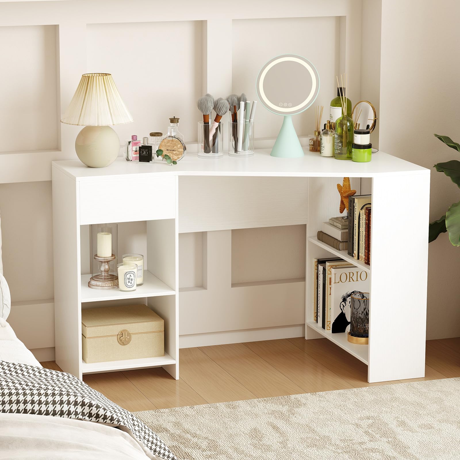 Giantex White Desk with Drawer 48 Inch Corner Desk