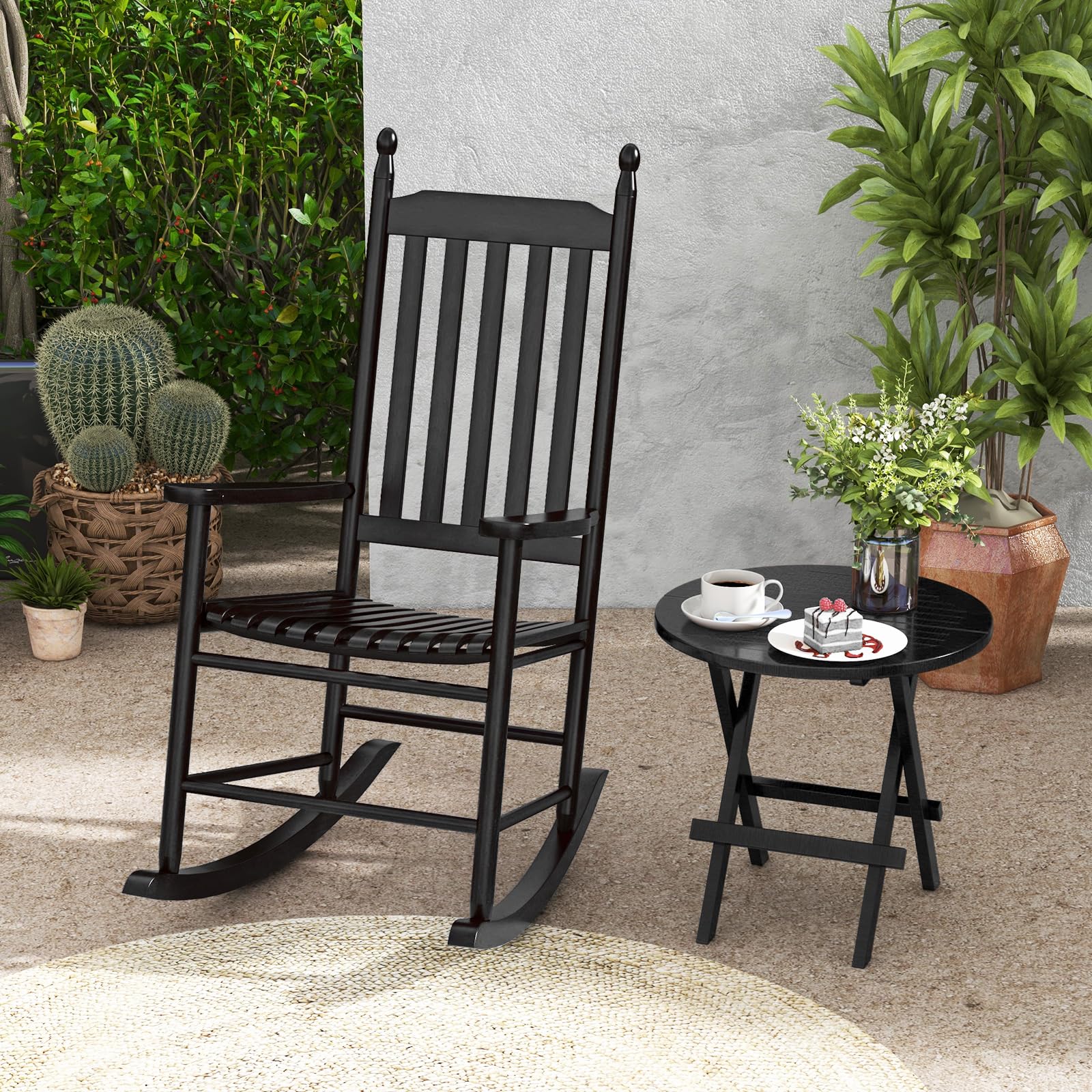 Giantex Outdoor Rocking Chair Set, All Weather Patio Rocker w/Solid Rocking Base & High-Back