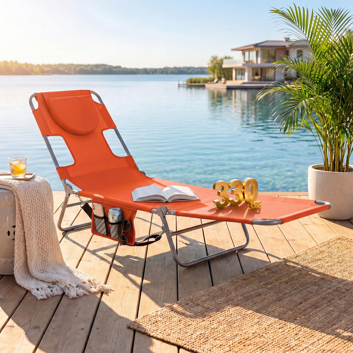 Giantex Folding Tanning Chair with Face Hole &amp; 5-Position Adjustable Backrest (1/2)