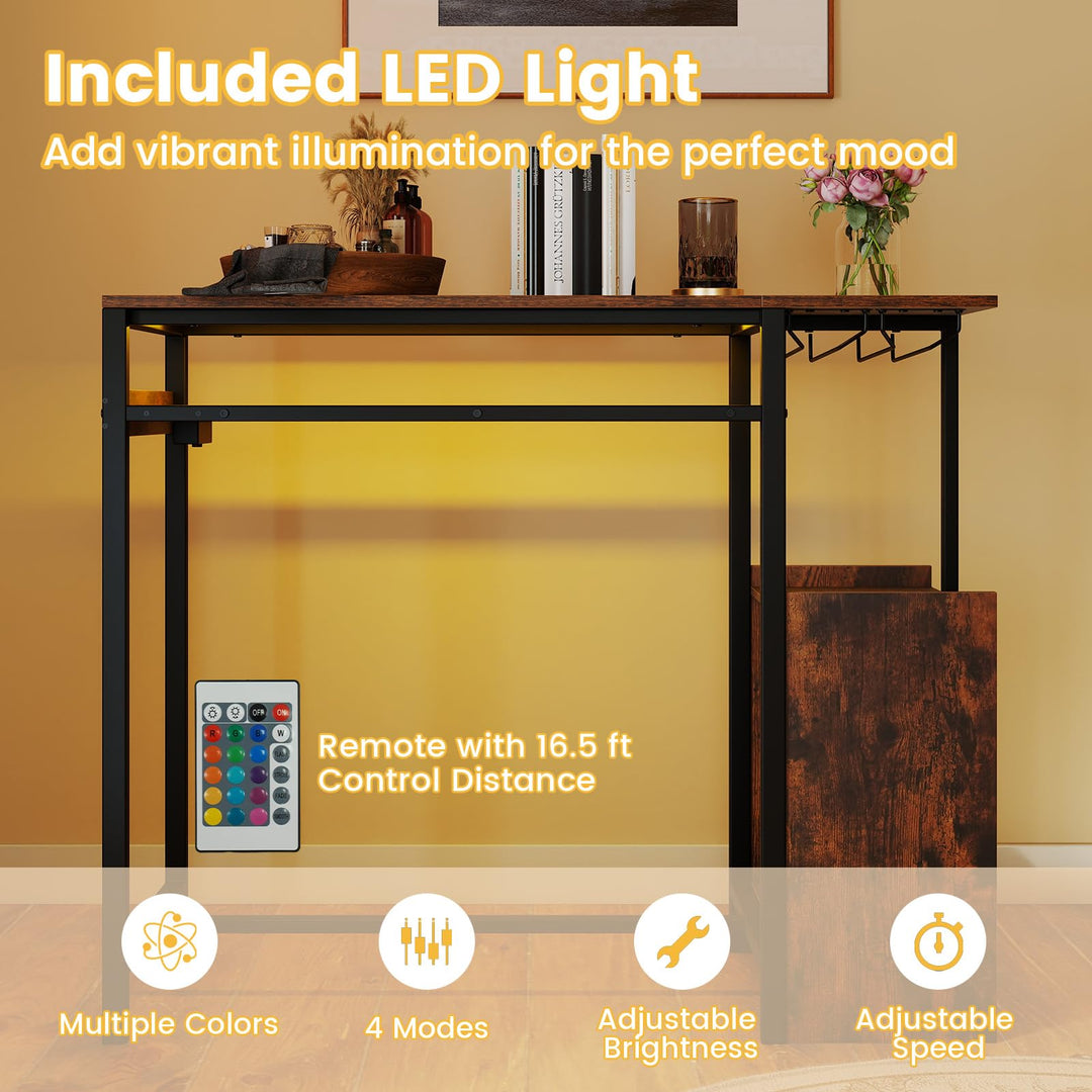 Giantex Rectangular Bar Table with Charging Station and LED Light