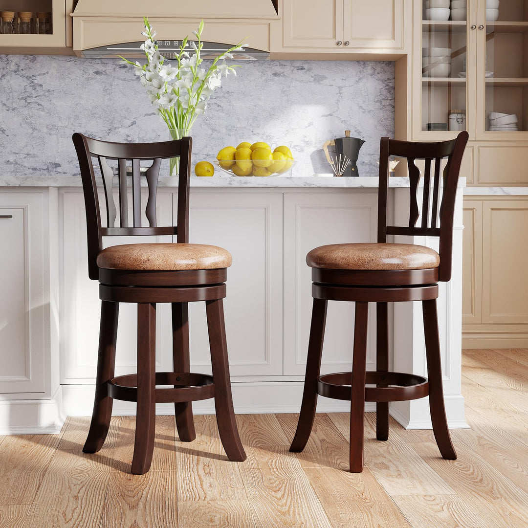 Giantex 26" Upholstered Counter Height Swivel Bar Stools Set of 2/4 with Back and Solid Rubber Frame