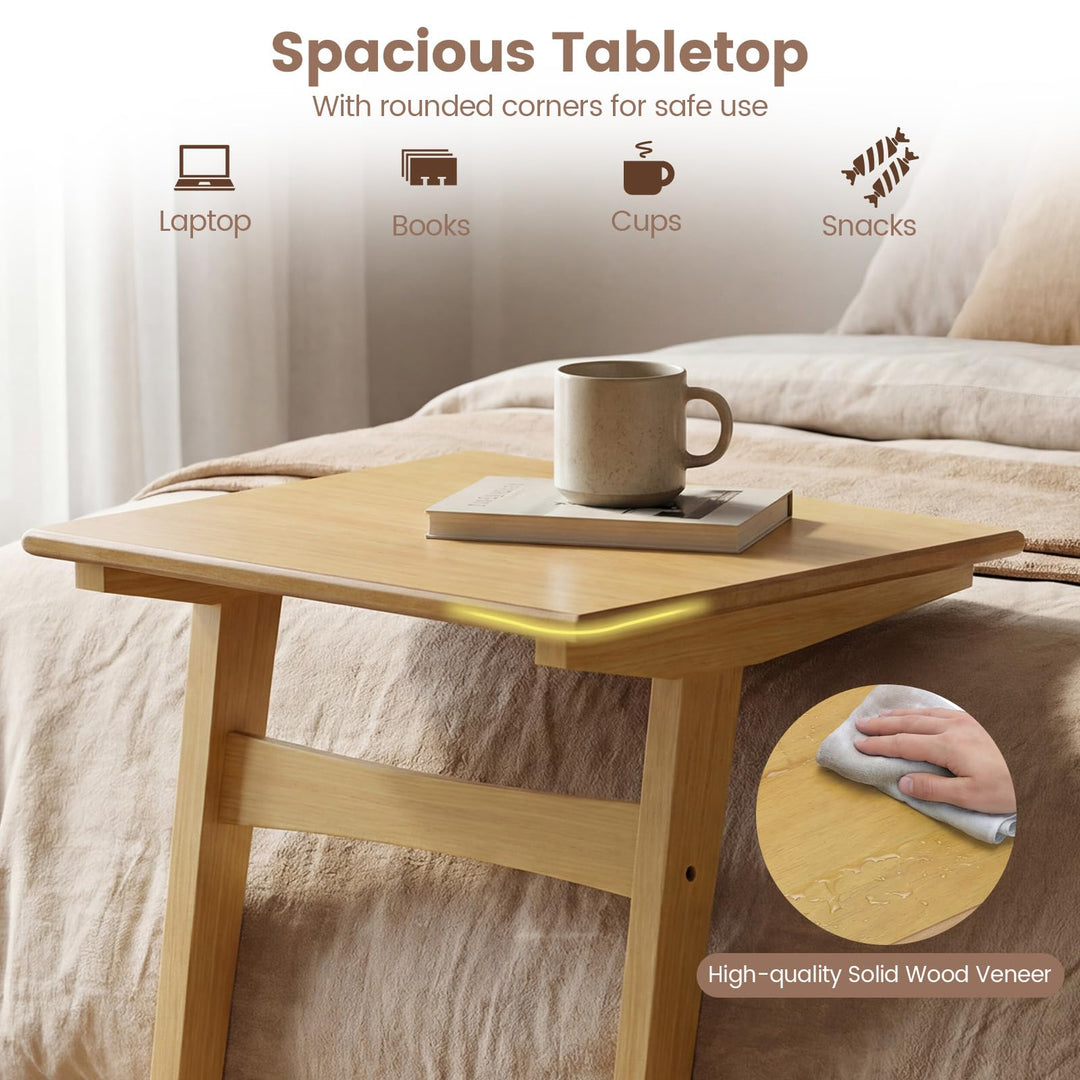 Giantex C-Shaped Wooden End Table w/Solid Rubber Wood Frame