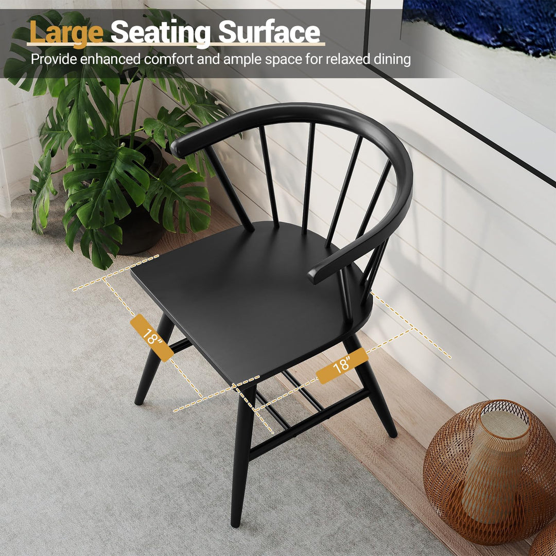Giantex Windsor Dining Chairs Set of 2/4 Mid-Century Modern Black Kitchen Chairs w/Solid Rubber Wood Frame