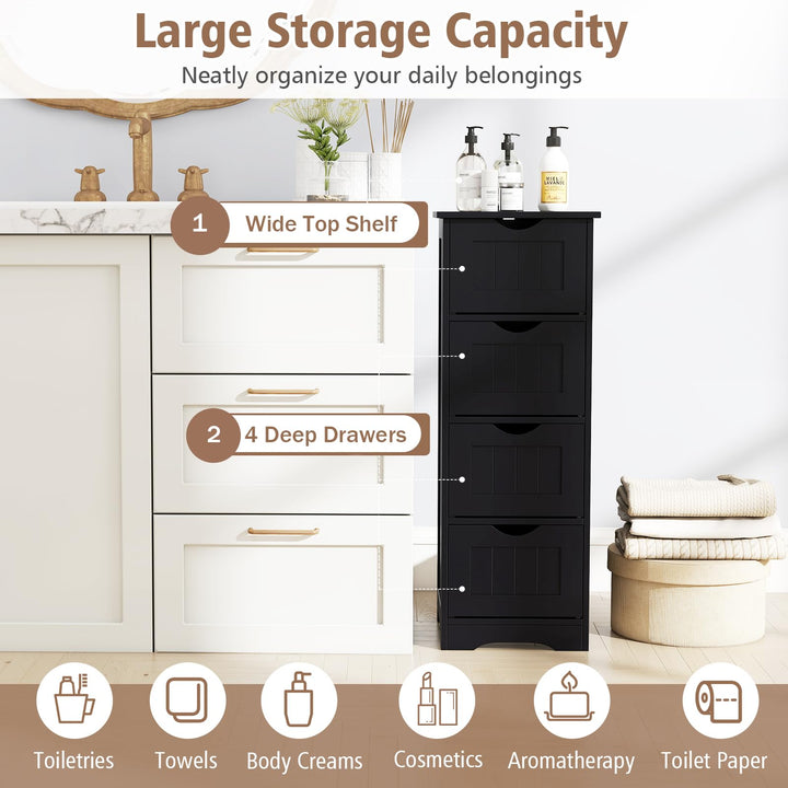 Giantex 32.5” Bathroom Storage Cabinet 4-Drawer Wooden Side Storage Organizer with Anti-Tipping Device