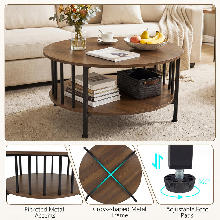 Giantex 32.5" Wood Farmhouse Round Coffee Table
