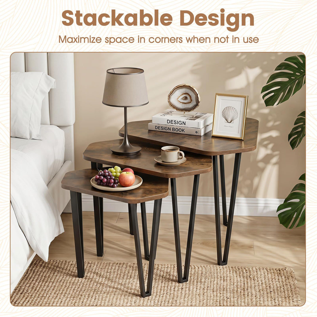 Giantex Nesting Coffee Tables Set of 3 for Living Room &amp; Apartment