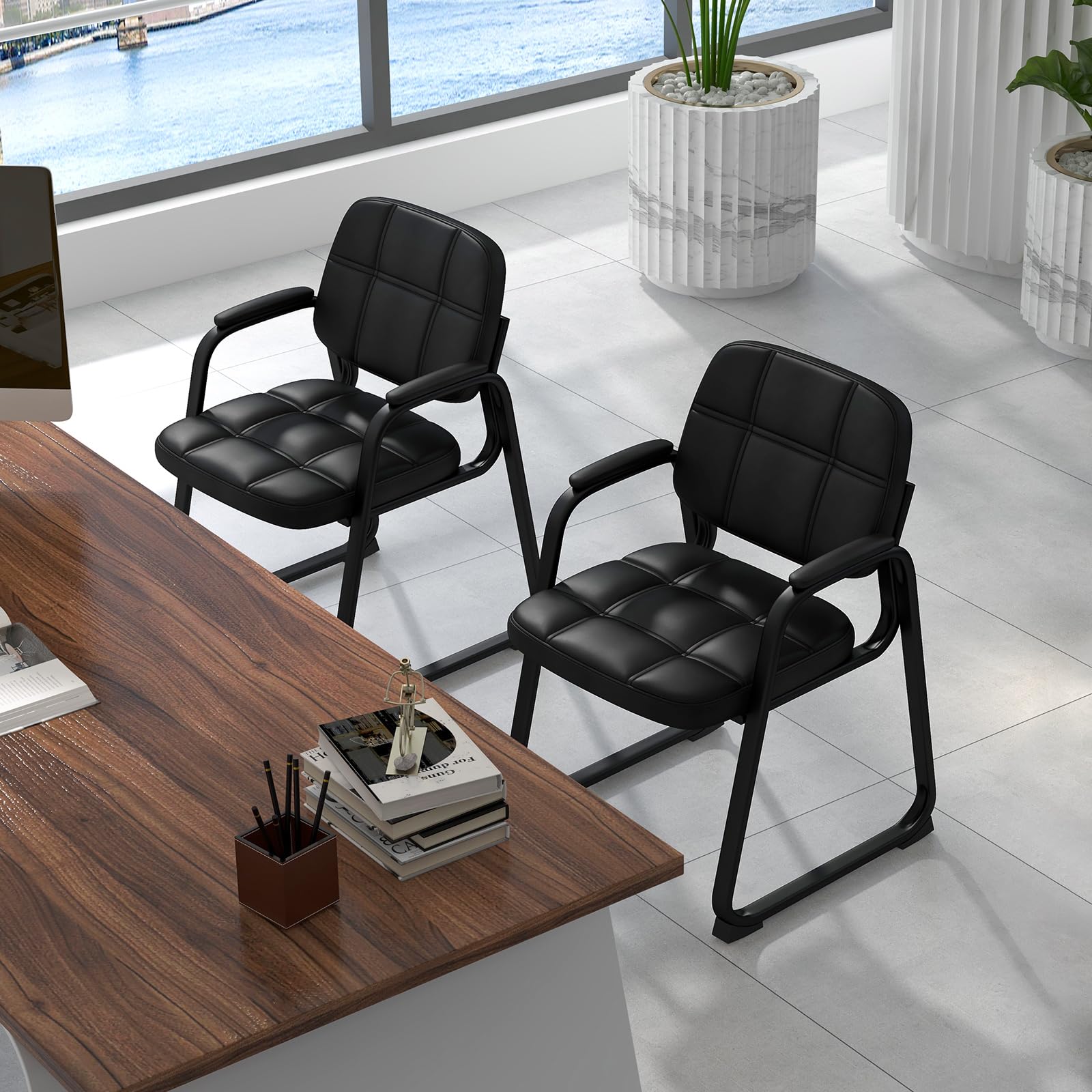 Giantex Waiting Room Chairs, Reception Guest Chair with Padded Armrests, Metal Frame & Sled Base