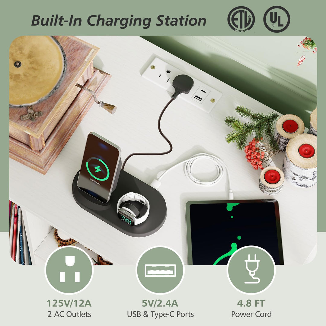 Giantex Record Player Stand with Charging Station Vinyl Record Storage for Music Living Room