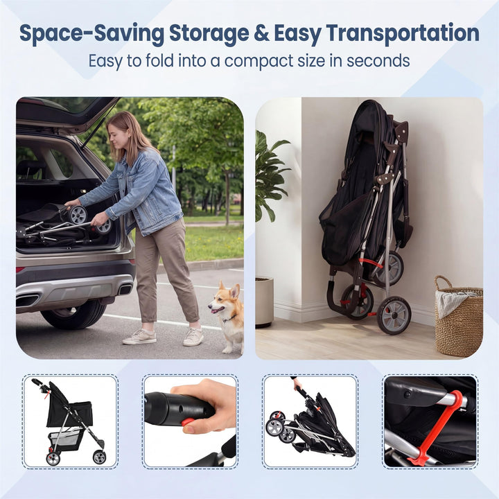 Giantex 3 Wheel Foldable Dog Stroller for Small Dogs Cats