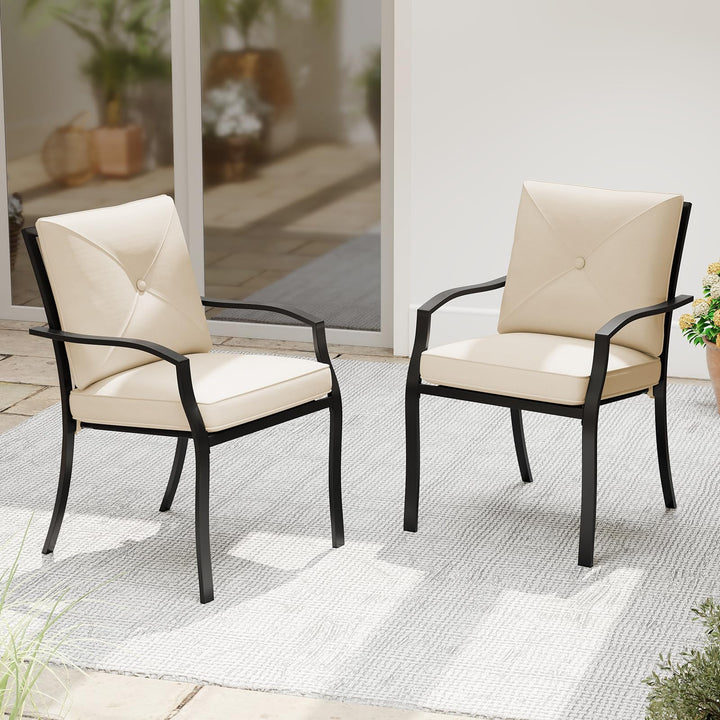 Giantex Metal Outdoor Dining Chair Set of 2/4 Stackable Patio Chairs with Armrests