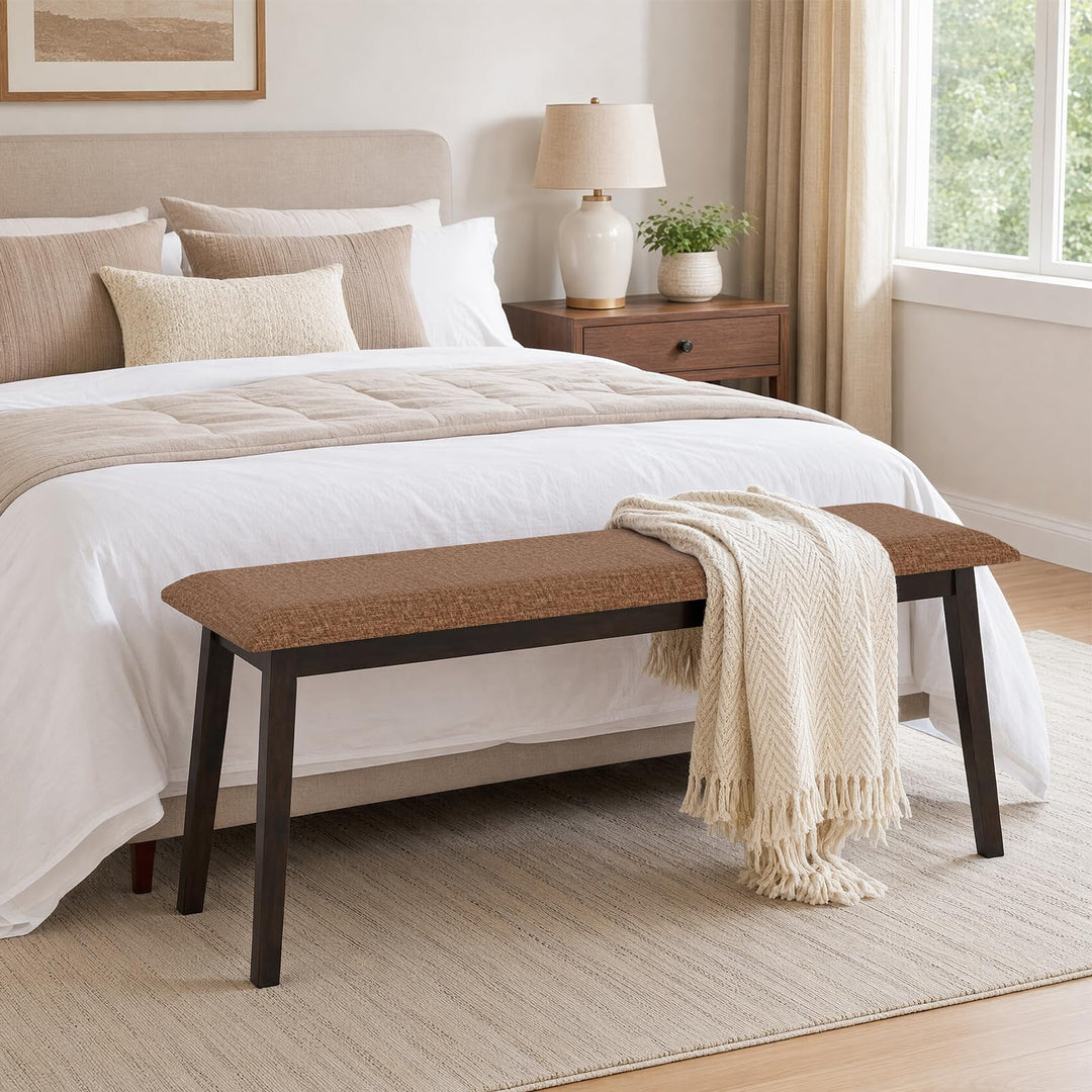 GIANTEX 43.5" Upholstered Dining Bench with Rubber Wood Frame (1/2)