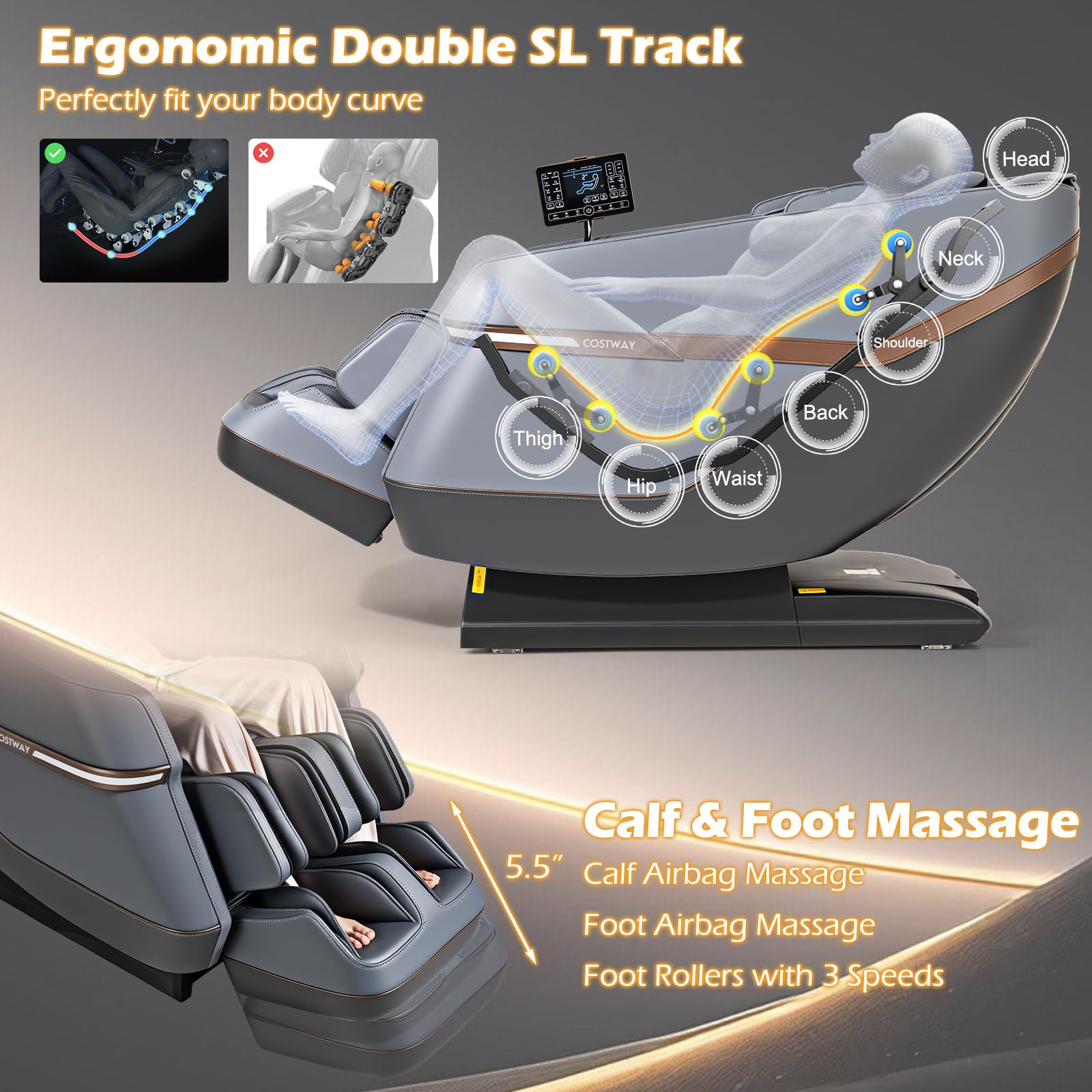 Full Body Zero Gravity Massage Chair, SL Track Massage Recliner w/Airbags