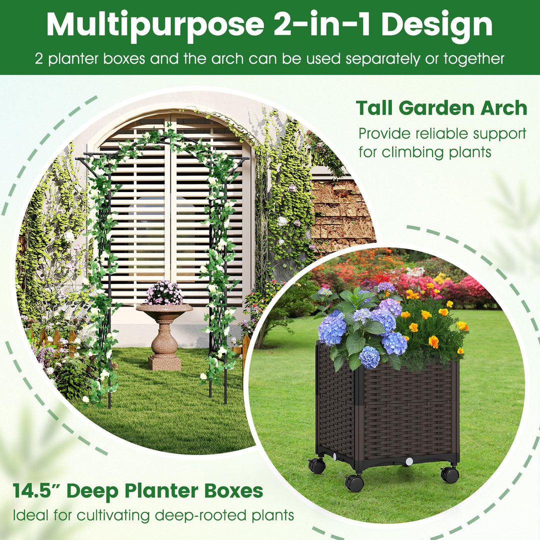 self-watering planter box with arch trellis Giantex 8.2 ft Garden Arch Trellis w/ 2 Self-Watering Planter Boxes