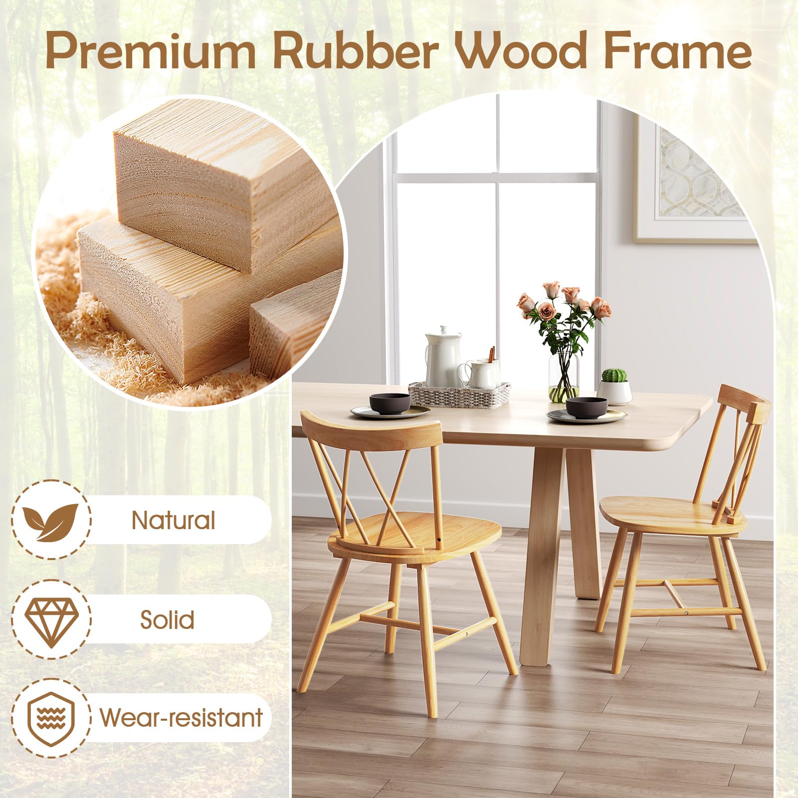 Giantex Wooden Dining Chairs Set of 2/4, Farmhouse Windsor Kitchen Chairs w/Cross Back, Wide Seat