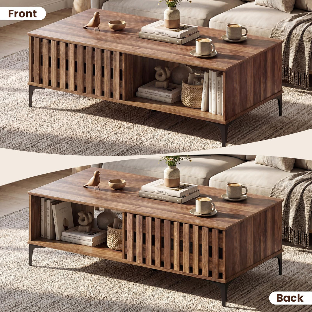 Giantex 47 Inch Wood Mid Century Coffee Table with Storage