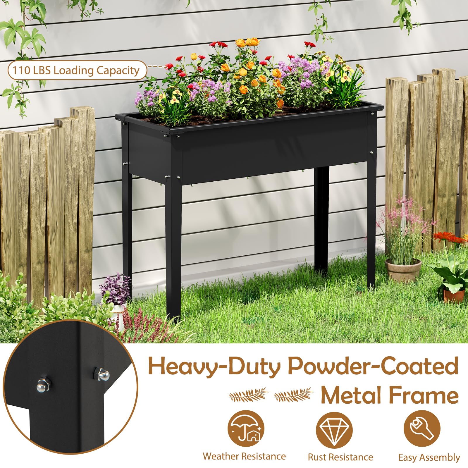 Giantex Metal Raised Garden Bed with Legs(40”x16”x32”)