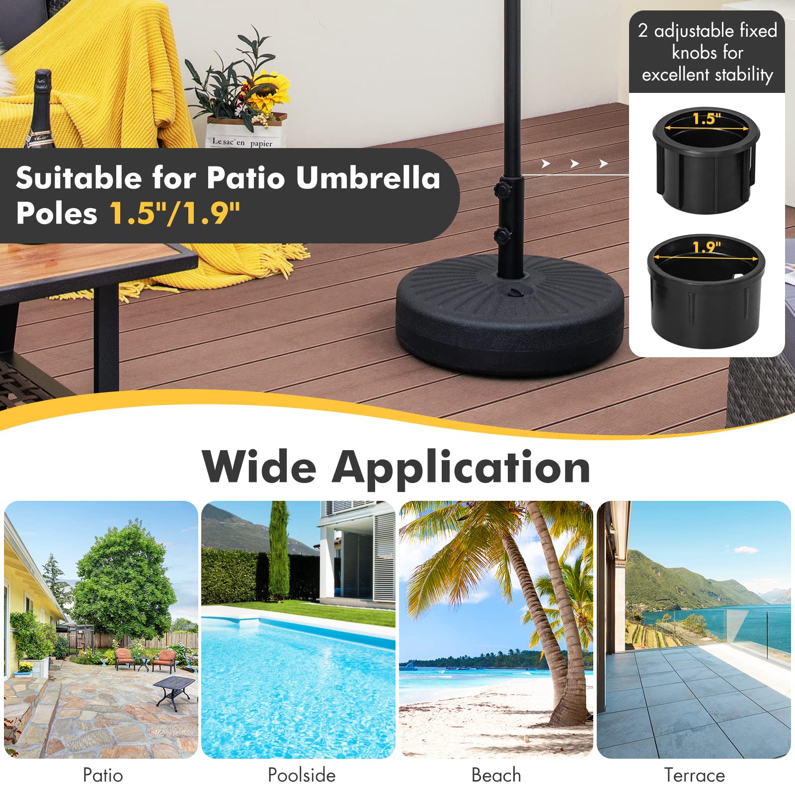 Giantex Umbrella Base Stand, Sand Water Filled Umbrella Holder for 1.5''-1.9'' Umbrella Poles, Build-in Handle