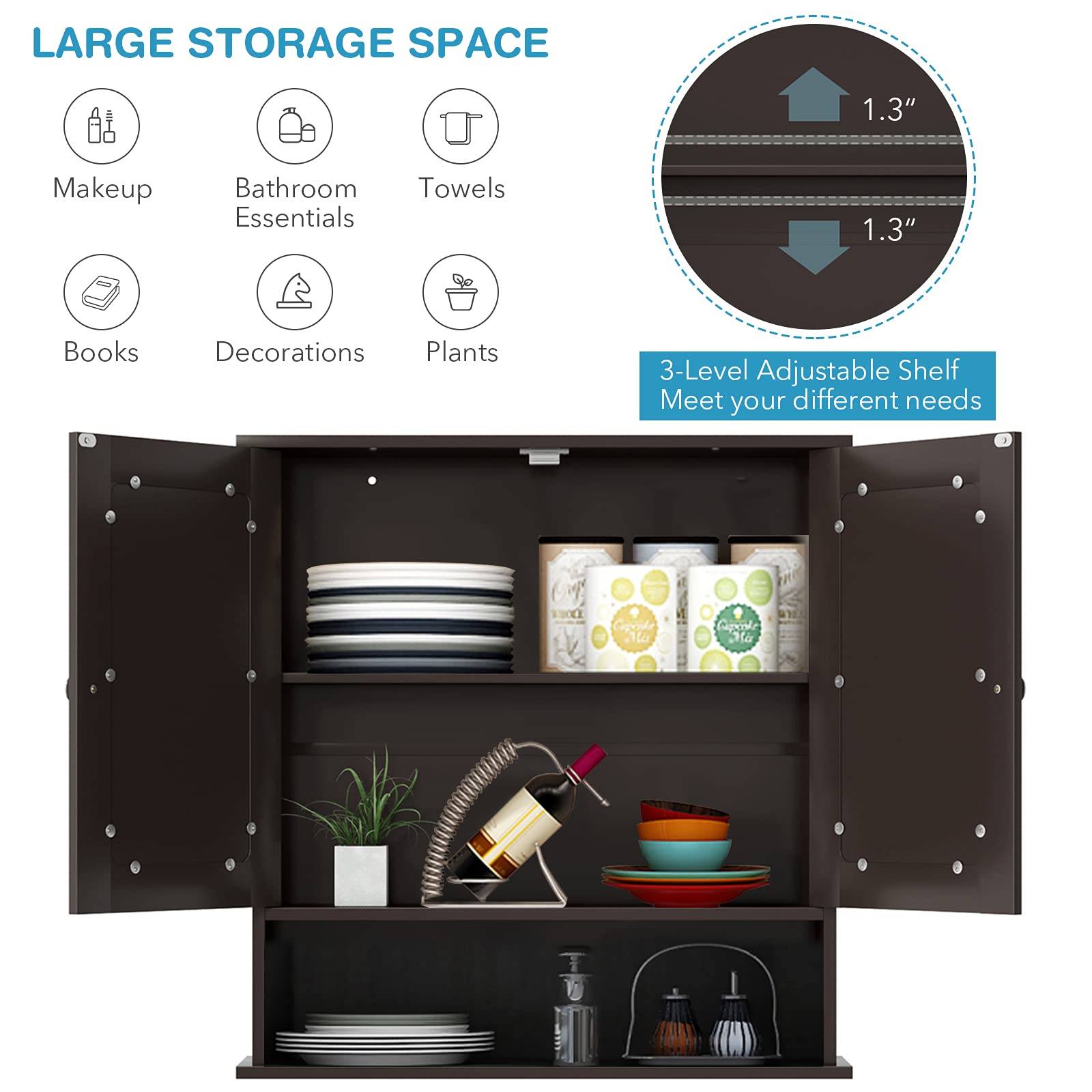 Giantex Medicine Cabinet, Bathroom Wall Cabinet with 2 Mirrored Doors, Adjustable Shelf