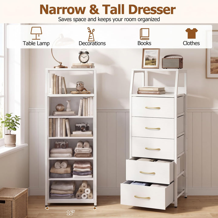 GIANTEX Tall Dresser with 5/4 Fabric Drawers (1/2)