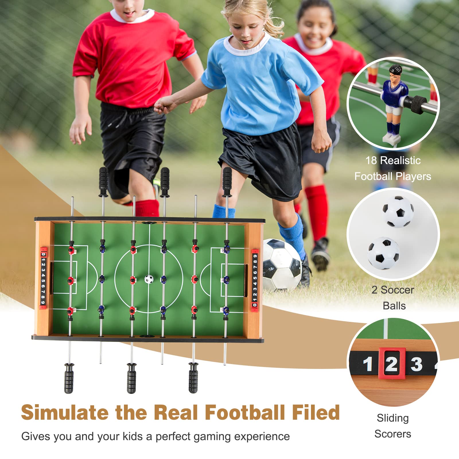 Giantex 27" Foosball Table, Easily Assemble Wooden Soccer Game Table Top w/ Footballs