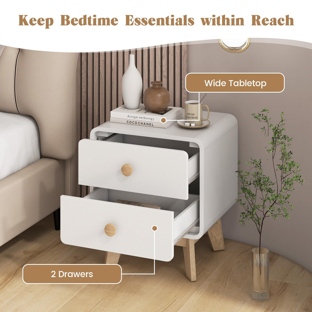 Giantex Night Stand with 2 Drawers, Mid Century Modern Bedside Table with Cute Round Knobs