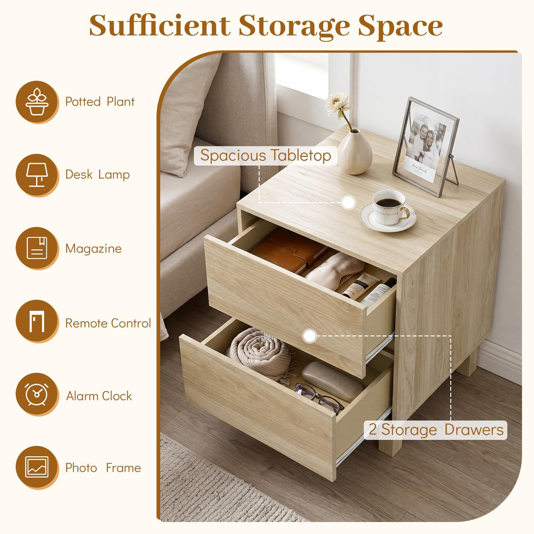 Giantex Modern Wood Night Stand w/2 Storage Drawers (1/2)