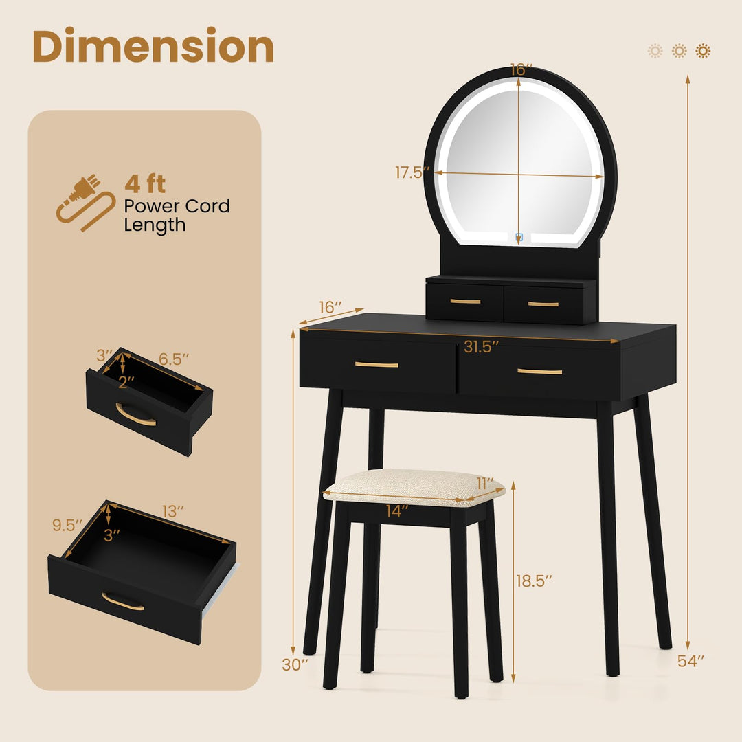Vanity Desk with Mirror and Lights for Small Bedroom