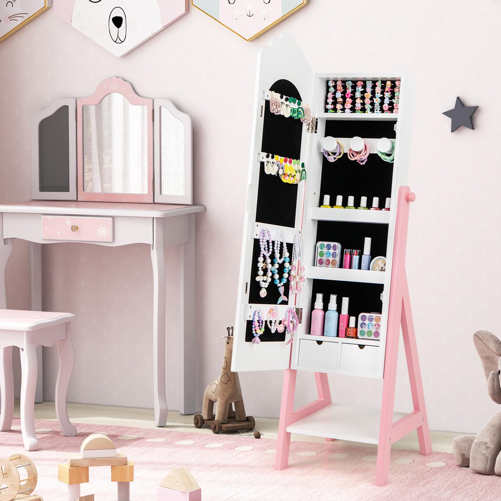 CHARMAID Kids Jewelry Organizer with Full Length Mirror