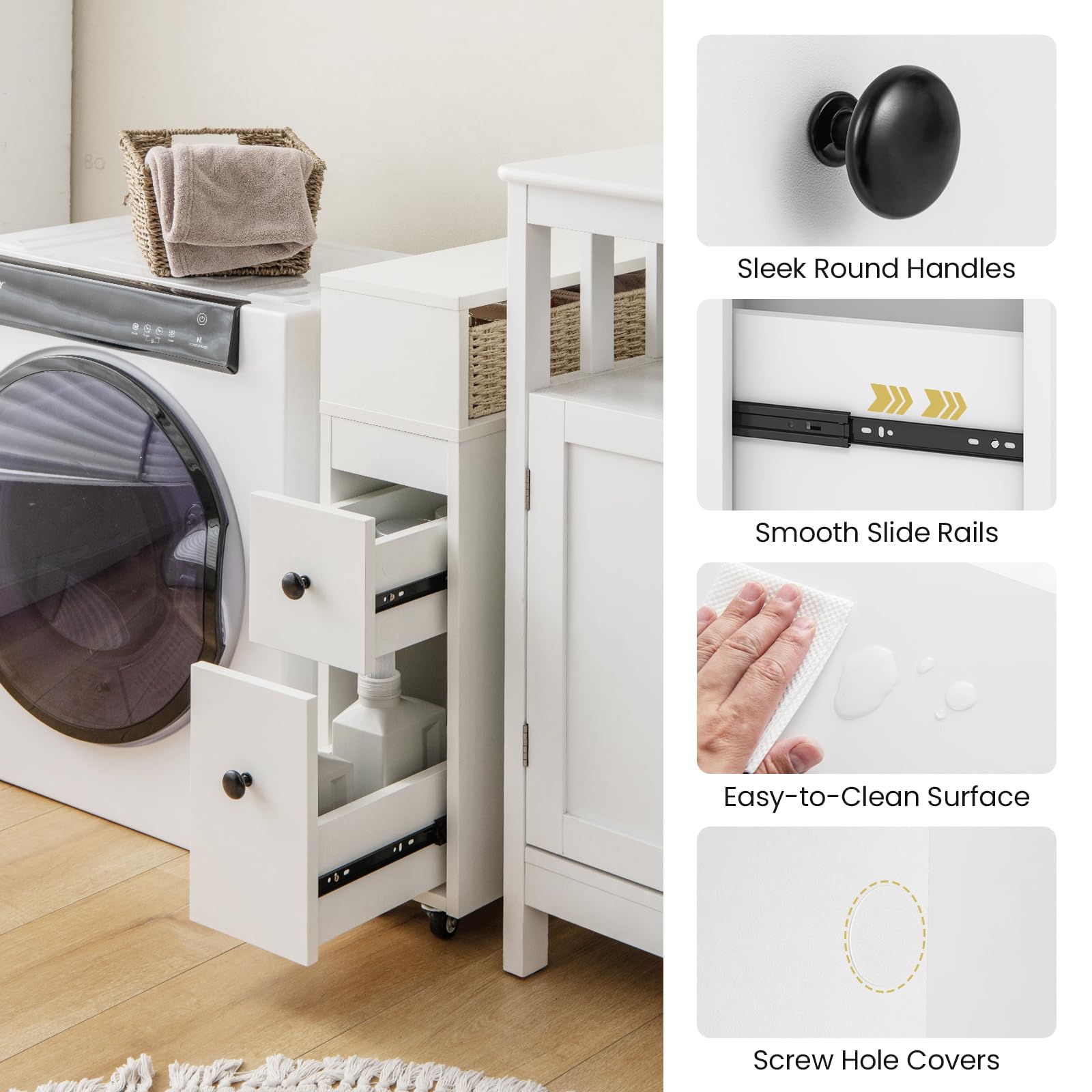 Giantex Small Bathroom Storage Cabinet - Slim Bathroom Organizer with Wheels, 2 Drawers, 2 Baskets
